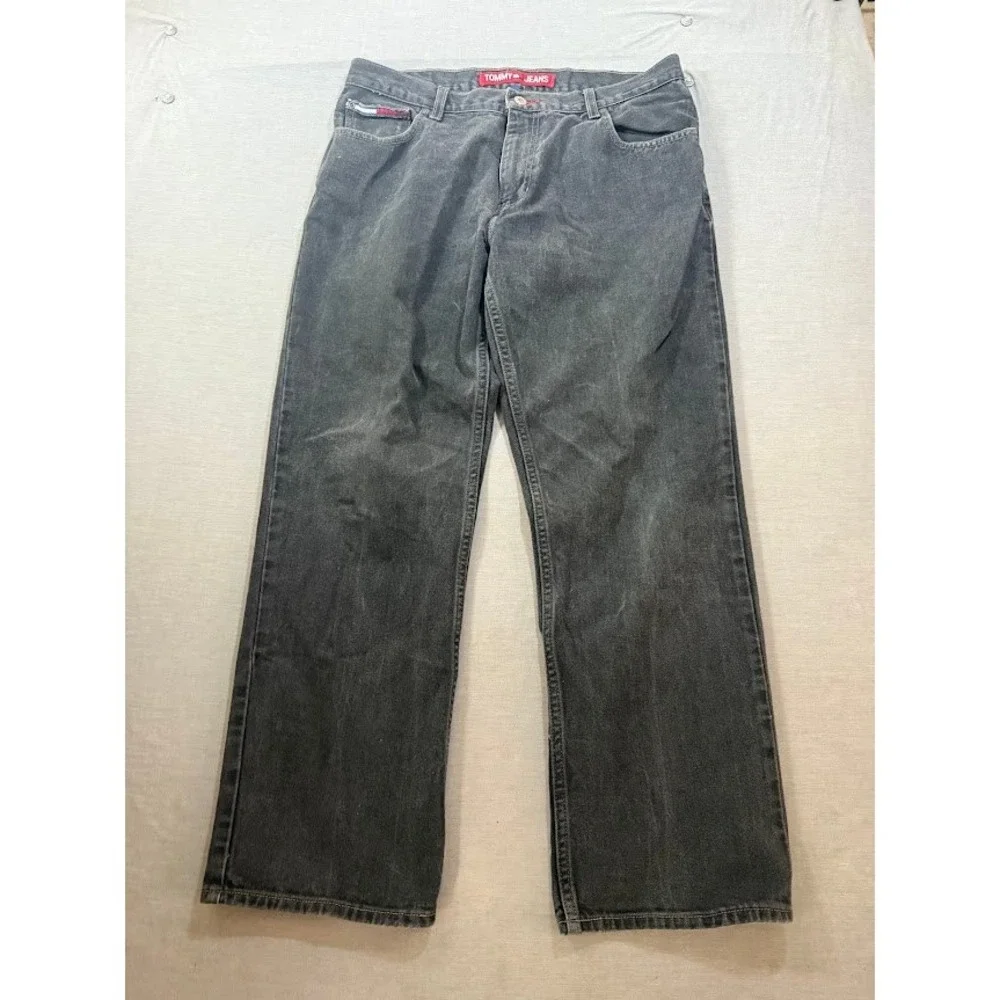 Vintage Tommy Jeans Mens Black Dark Wash‎ Straight Denim Jeans Size 34X28.